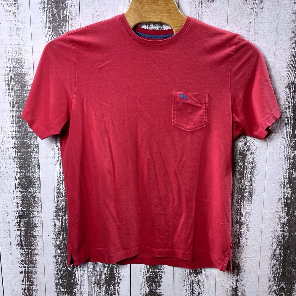 Tommy Bahama T Shirt Medium Coastal Tropical Pima Cotton Pocket Marlin Red